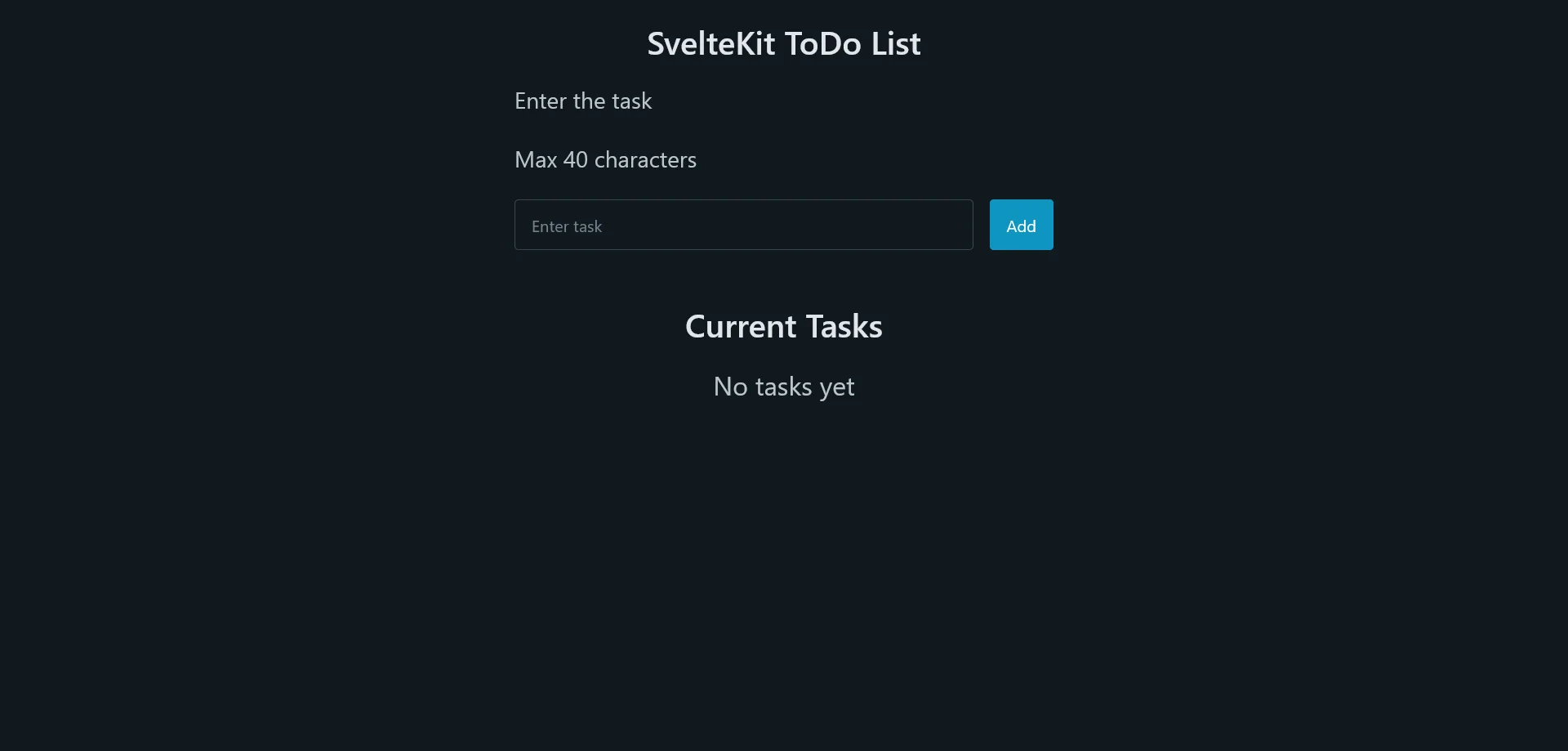 A todo app with no items present