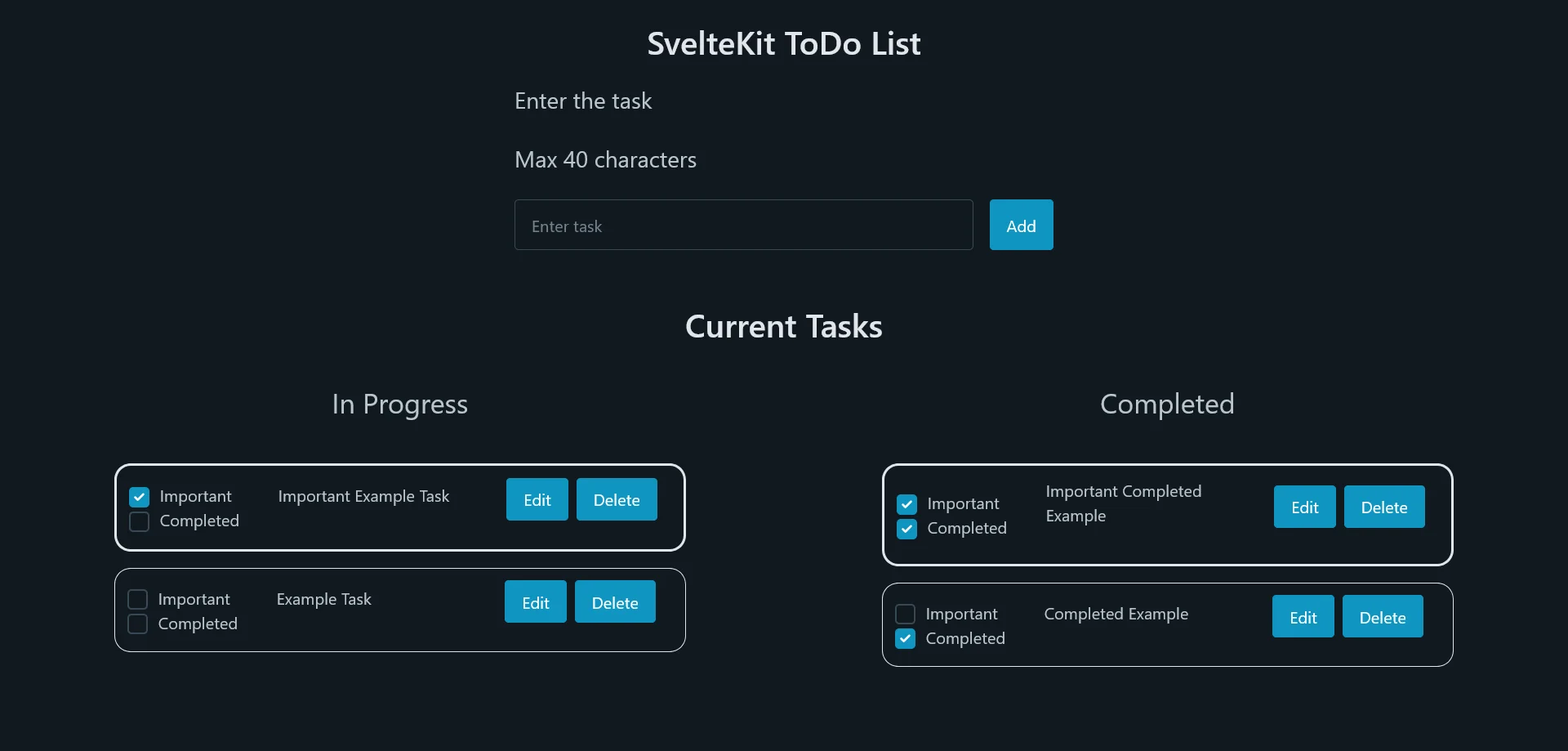 A todo app with 4 items present