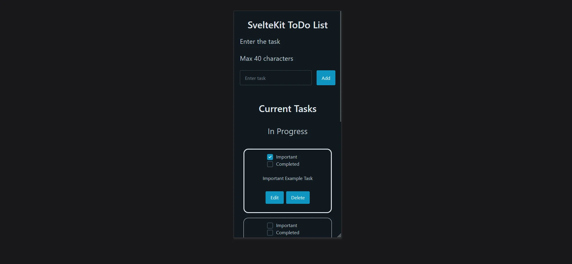 A todo app with 4 items present on mobile screen